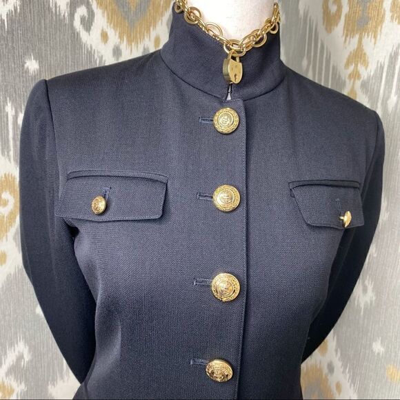 Ralph Lauren Black Worsted Wool Military Inspired Gold Crest Button Blazer - Picture 12 of 16